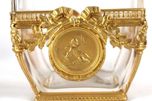 A Fine Late 19th C. French Ormolu Mounted Crystal Glass Box And Cover