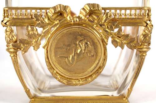 A Fine Late 19th C. French Ormolu Mounted Crystal Glass Box And Cover