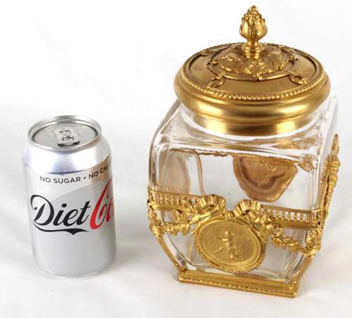 A Fine Late 19th C. French Ormolu Mounted Crystal Glass Box And Cover