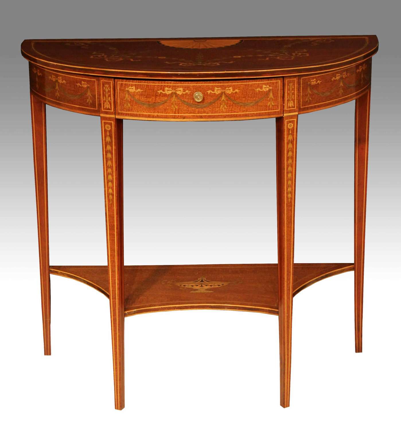 A Late Victorian Mahogany Inlaid Demilune Side Table