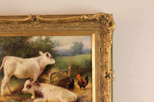 WALTER HUNT (1861–1941) Oil on Canvas of Chicken and Calves
