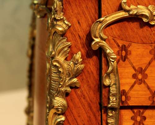 A Pair French Kingwood Inlaid & Ormolu mounted Bedside Tables