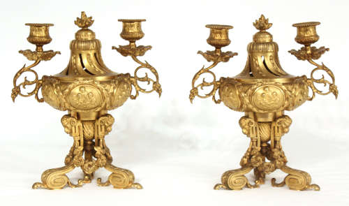 A Pair Of Late 19th Century French Gilt Ormolu Candelabra/Perfumery