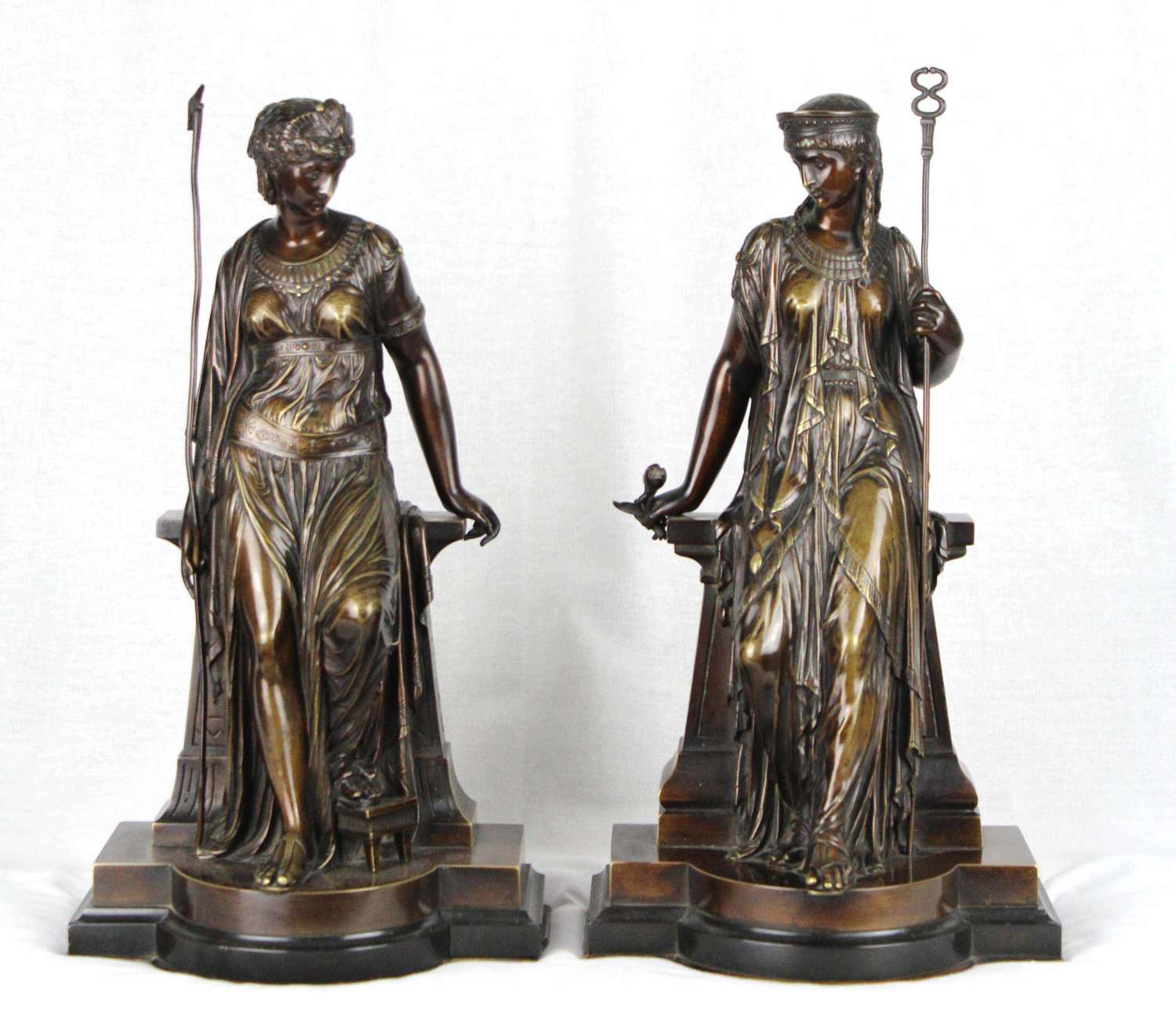 A 19th Century Egyptian style bronze maidens by Eutrope Bouret