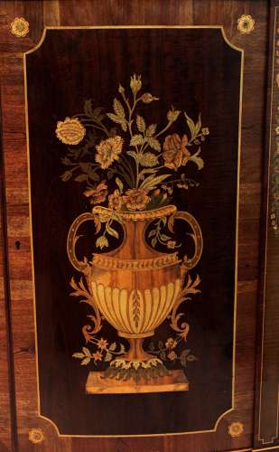 A Superb Late Victorian Mahogany Inlaid Serpentine Commode