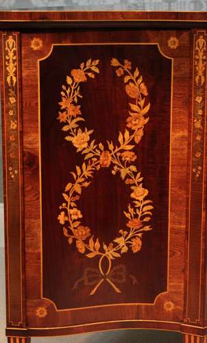 A Superb Late Victorian Mahogany Inlaid Serpentine Commode