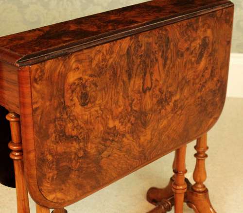 A Superb Victorian Burr Walnut D-Ended Baby Sutherland Table