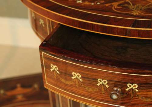 A Pair of Late Victorian Rosewood Inlaid Demi Lune Side Tables