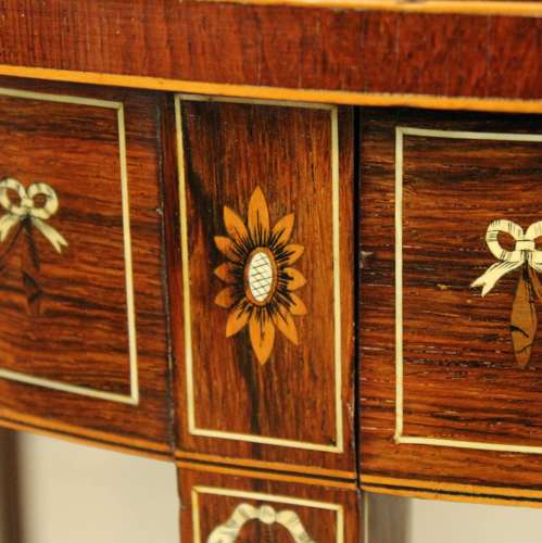 A Pair of Late Victorian Rosewood Inlaid Demi Lune Side Tables