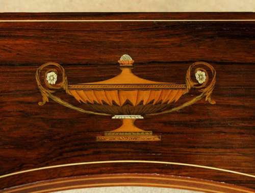 A Pair of Late Victorian Rosewood Inlaid Demi Lune Side Tables