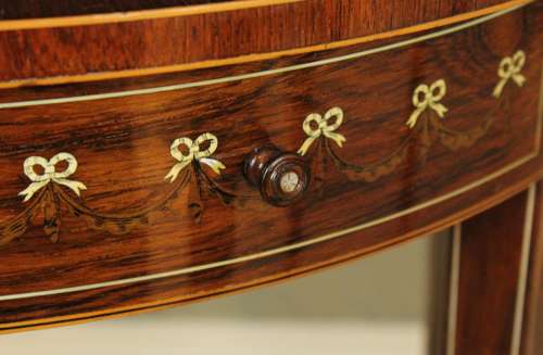 A Pair of Late Victorian Rosewood Inlaid Demi Lune Side Tables