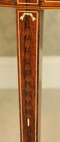 A Pair of Late Victorian Rosewood Inlaid Demi Lune Side Tables