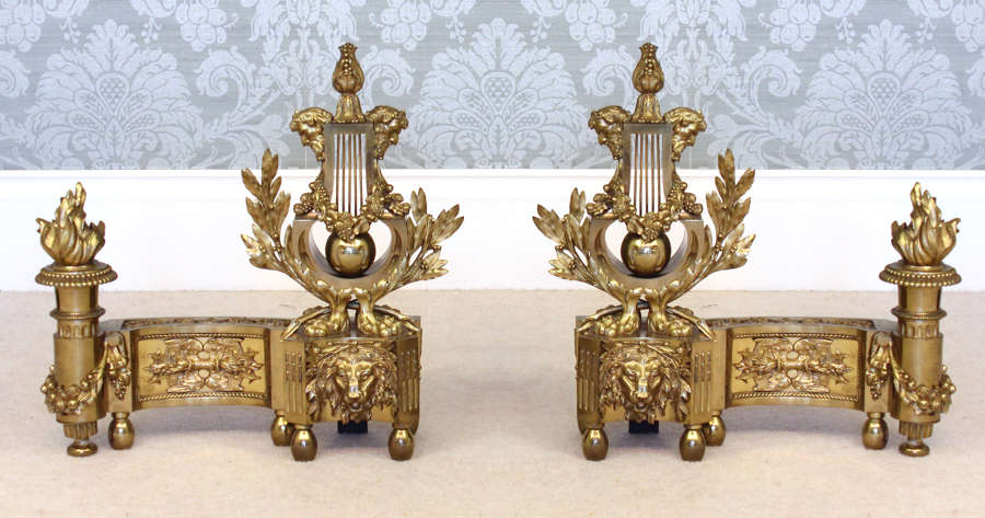 A Fabulous Pair of Louis XVI Style Lyre Motif Chenets