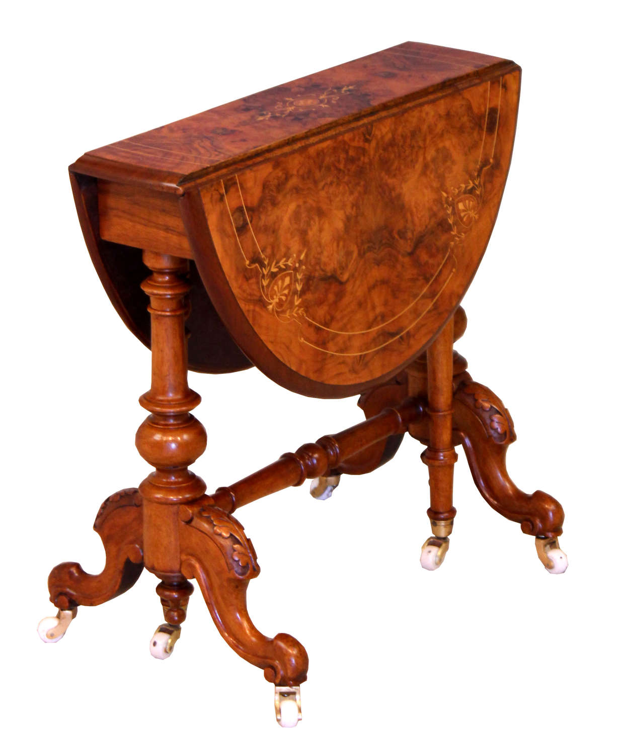 A Fine Victorian Burr Walnut Cabriole Leg Baby Sutherland Table