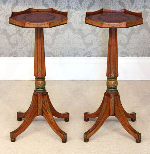 A Quality Pair of Edwardian Inlaid and Painted Satinwood Side Tables