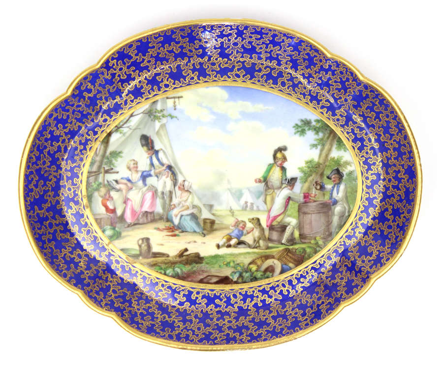 A 19th Century Sevres Style Porcelain Plaque of a Military Encampment