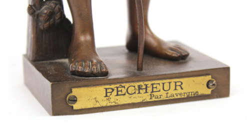 Adolphe Jean Lavergne (1852-1901) Bronze Sculpture of Young Angler