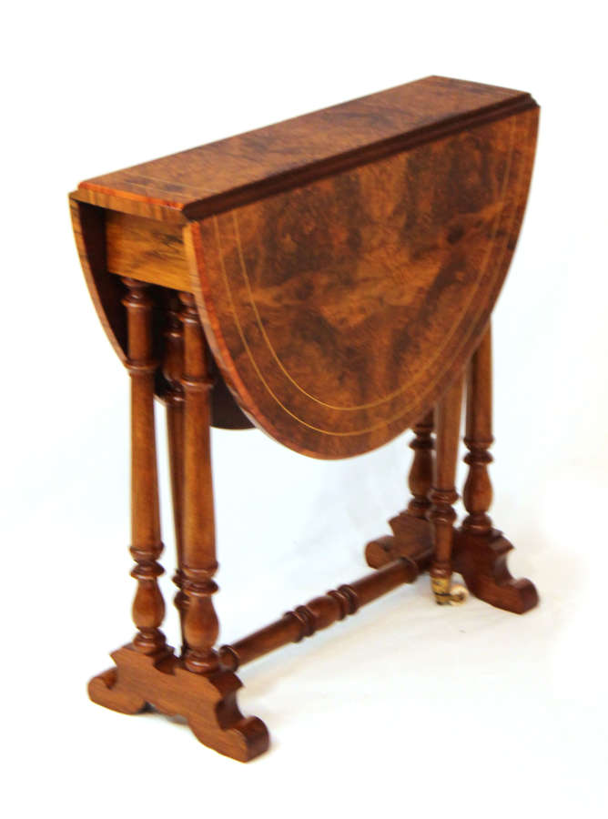 A Fine Quality Burr Walnut Inlaid Baby Sutherland D-Ended Table.