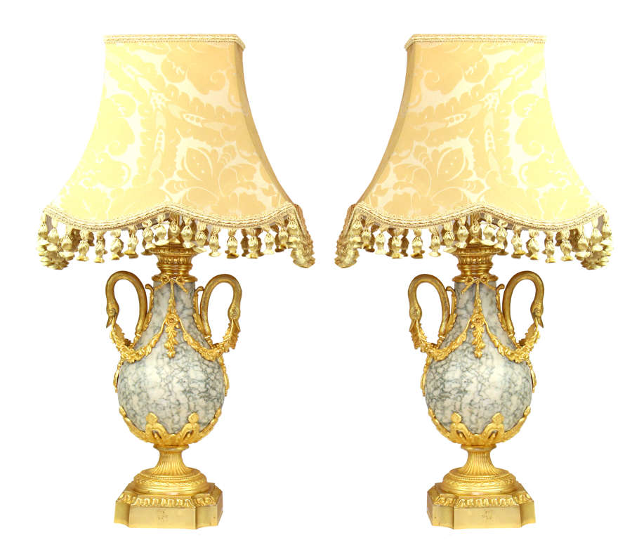 A Fine Pair of French Ormolu Marble Table Lamps