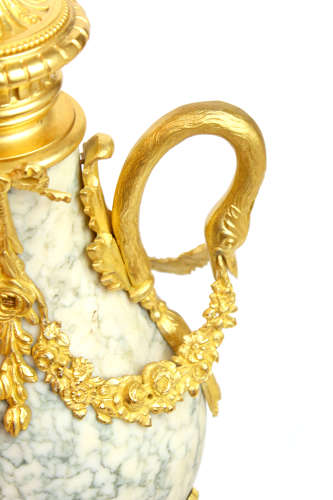 A Fine Pair of French Ormolu Marble Table Lamps