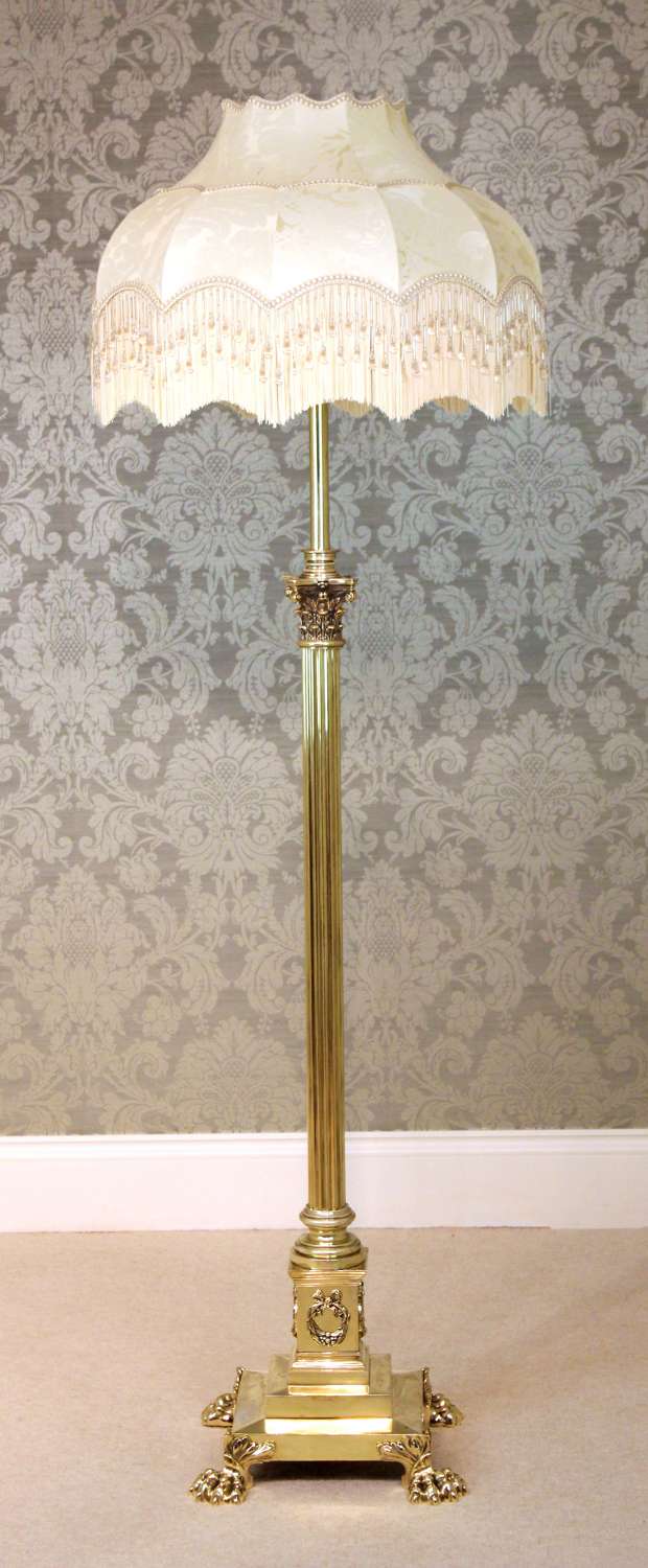 A Hinks & Sons Victorian Brass Corinthian Column Adjustable floor Lamp