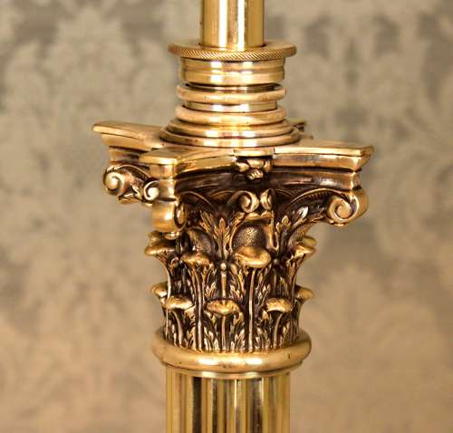 A Hinks & Sons Victorian Brass Corinthian Column Adjustable floor Lamp
