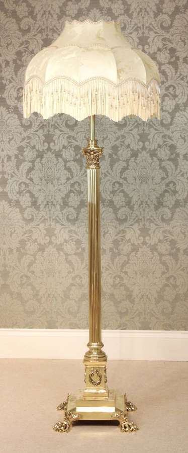 A Hinks & Sons Victorian Brass Corinthian Column floor Lamp