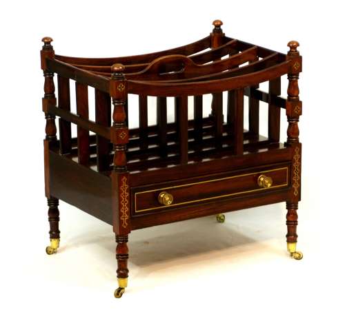 A Fine Edwardian Brass Inlaid Rosewood Canterbury