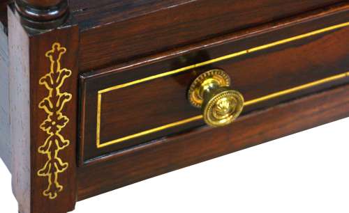 A Fine Edwardian Brass Inlaid Rosewood Canterbury