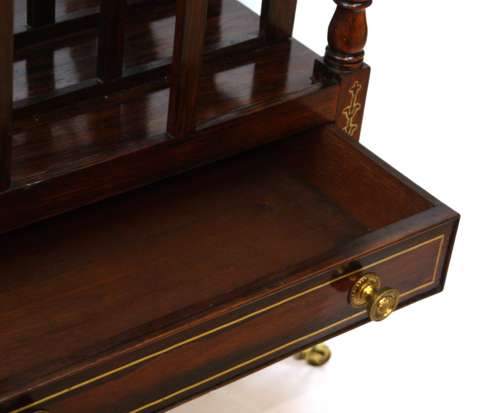 A Fine Edwardian Brass Inlaid Rosewood Canterbury