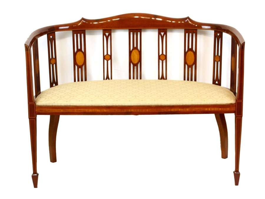 A Fine Late Victorian Mahogany Inlaid Upholstered Settee