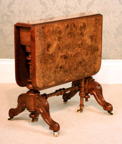A Victorian Fine Quality Burr Walnut Inlaid Baby Sutherland Table