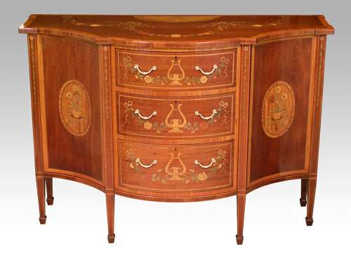 A Superb Late Victorian Mahogany Inlaid Serpentine Commode