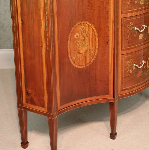 A Superb Late Victorian Mahogany Inlaid Serpentine Commode