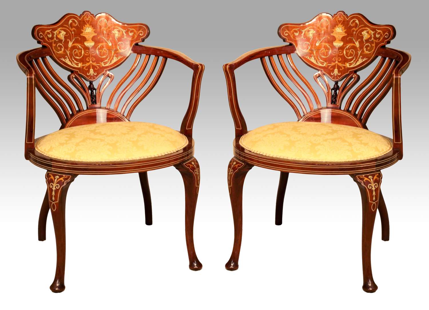A Quality Pair of Late Victorian Mahogany Inlaid Arm Chairs