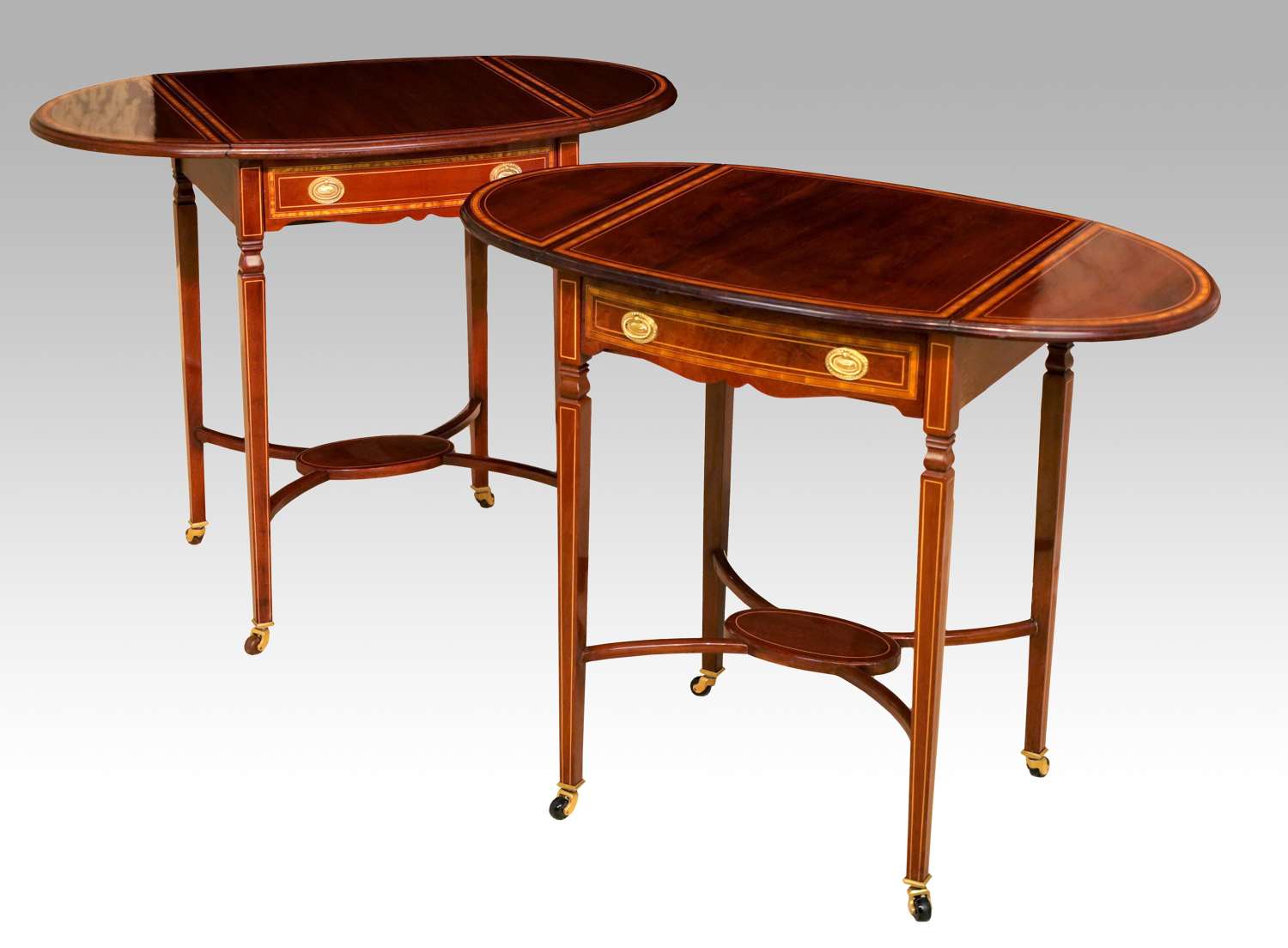 A Quality Pair of Victorian Mahogany Inlaid Drop Leaf Side Tables