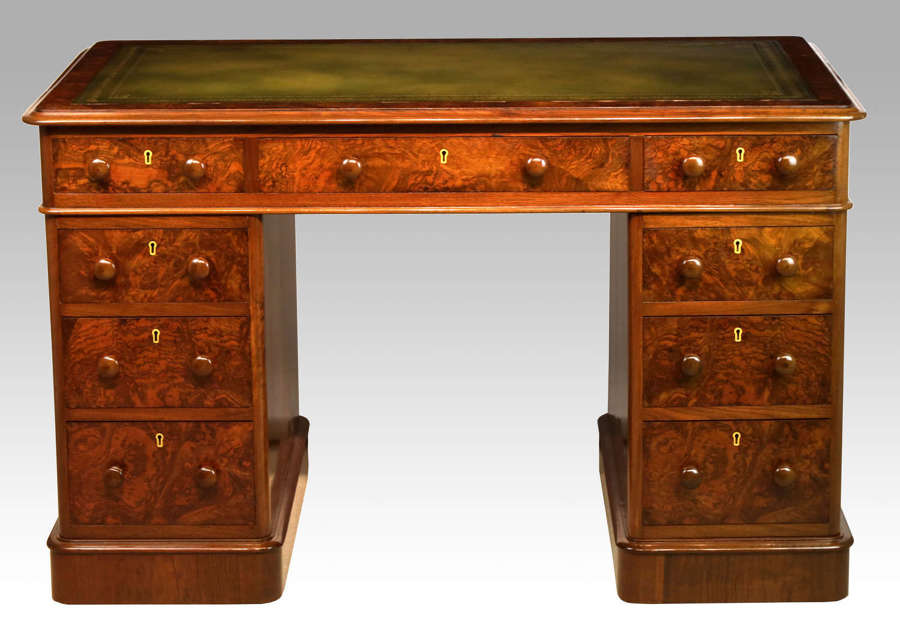 A Fine Victorian Burr Walnut and Mahogany Partners Desk