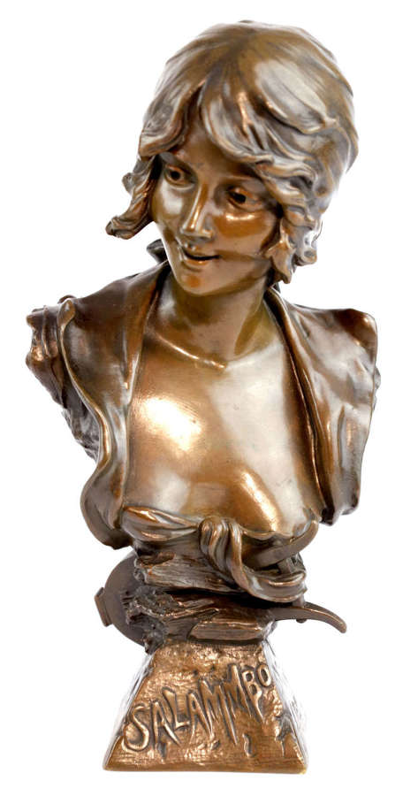 An Art Nouveau Bronze Bust titled 'Salammbo' Signed N. Telriv