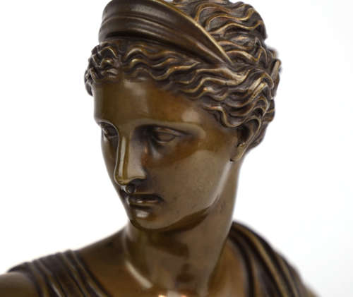 A Pair of 19thC Italian Grand Tour Bronze Busts of Apollo & Diana