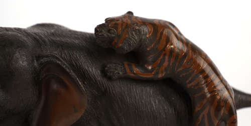 A Japanese Meiji Period Bronze of Tigers and Elephant