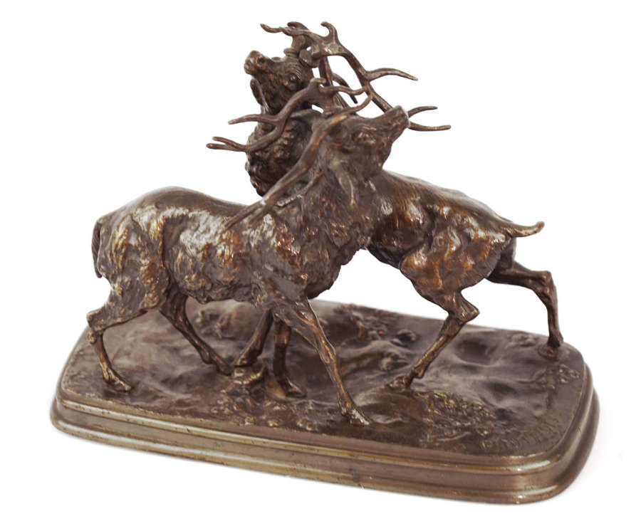 After Ferdinand Pautrot (1832-1874) French Bronze Figure of Two Stags