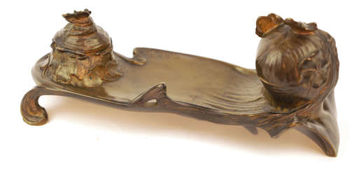 After Georges Flamand (1895-1925) French Art Nouveau Bronze Inkstand