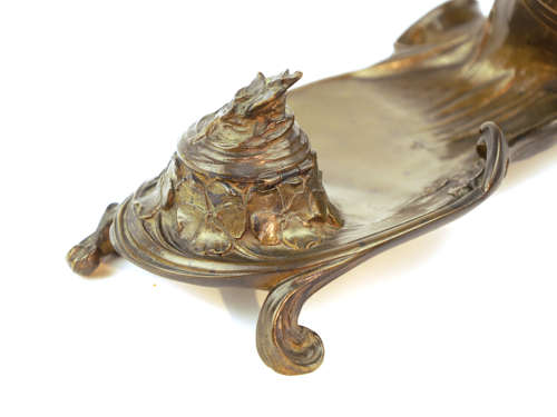 After Georges Flamand (1895-1925) French Art Nouveau Bronze Inkstand