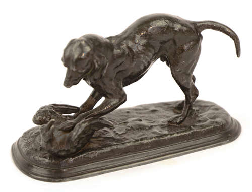 A 19th Century Bronze Sculpture of a Hound and Bird