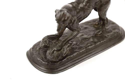 A 19th Century Bronze Sculpture of a Hound and Bird
