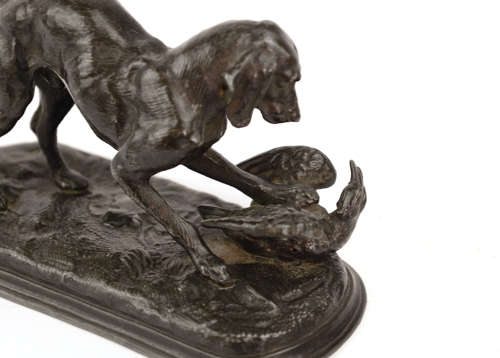 A 19th Century Bronze Sculpture of a Hound and Bird