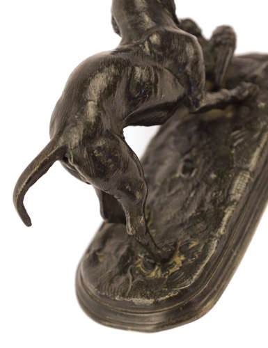 A 19th Century Bronze Sculpture of a Hound and Bird
