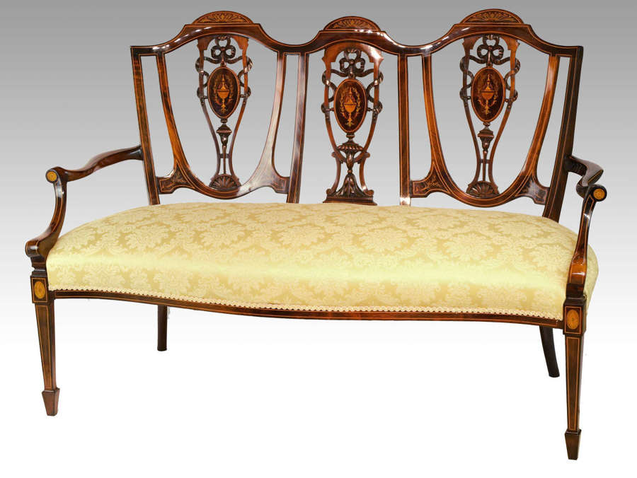 A Fine Quality Late Victorian Rosewood Inlaid Three Seater Settee