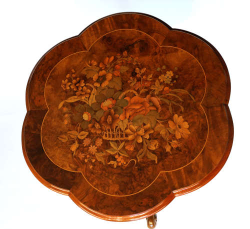 A Fine Quality Victorian Burr-Walnut Inlaid Shaped Moulded Edge Table