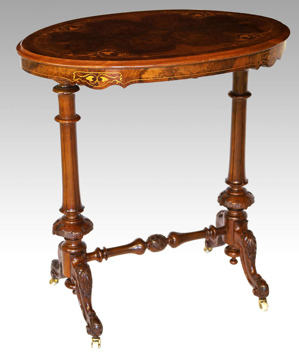 The Quality Victorian Burr-walnut Inlaid Stretcher Table